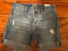NEW girls JUSTICE DENIM SHORTS midi soft stretchy LIGHT BLUE cuff 14 SLIM 14S