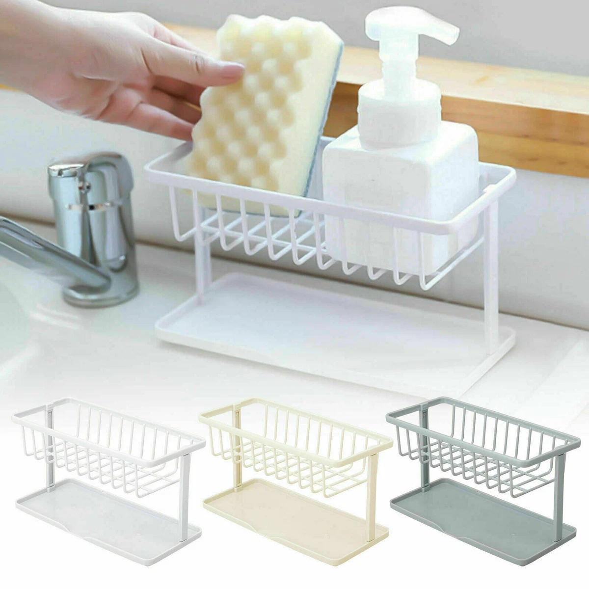 Sponge Drain Sink Holder Drying Rack Kitchen Plastic W Drip Tray
