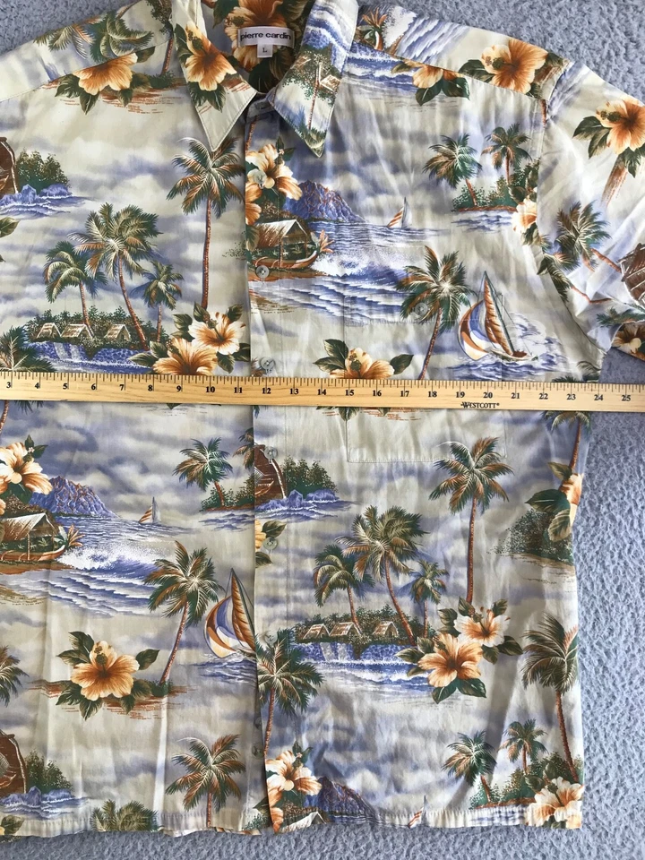 Camisa masculina Pierre Cardin grande havaiana manga curta botão para baixo floral veleiro - Imagem 2 de 4