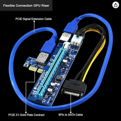 PCIE Riser for GPU relocation & ETH mining PCIE X1 to X16 (Package of 3)