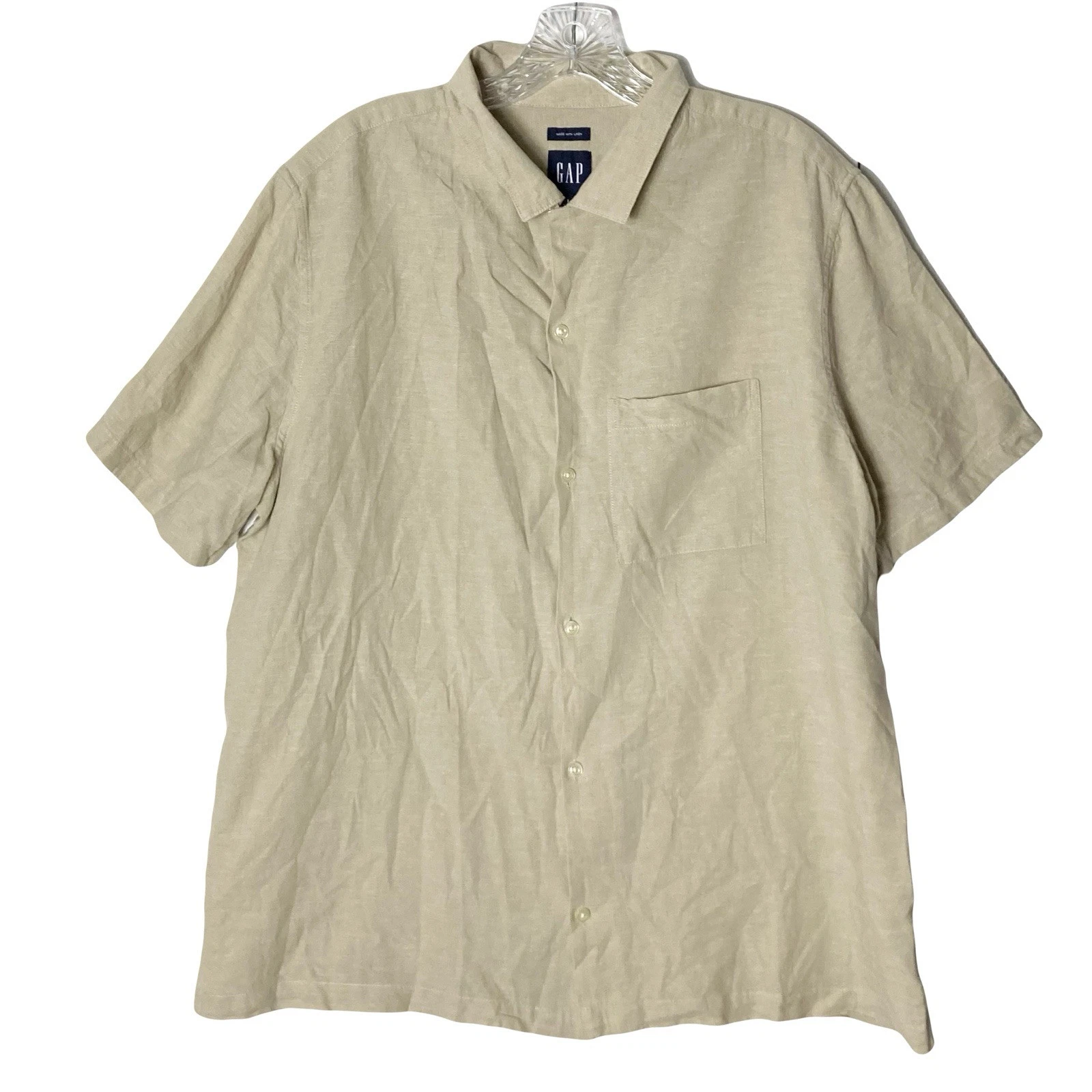 Nwot Gap 2024 Linen Blend Camp Button Shirt in Oatmeal Heather Mens Size Large
