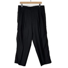 Vintage Valentino Tuxedo Pants Wool Blend Black Pleated Side Stripe Mens Size 35