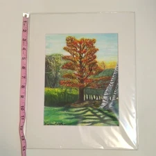 Signed Matted Art Print Landscape Maple Tree Autumn Sharon Morthier Signed Decor