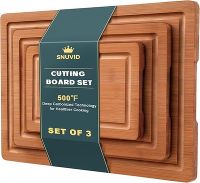 Bamboo Cutting Board Set of 3   Wooden Boards with Handles for Kitchen