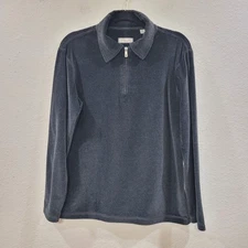 DANIEL BUCHLER Sz M Quarter Zip Velour Lounge Top Dark Gray Long Sleeve Comfy