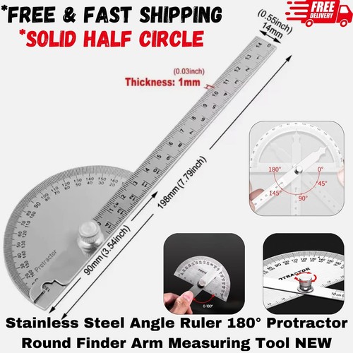 Stainless Steel Angle Ruler 180° Protractor Round Finder Arm Measuring ...