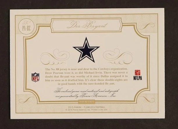 2015 Panini Flawless Dez Bryant Flawless Emerald Jersey Auto /5 - Image 2 of 2