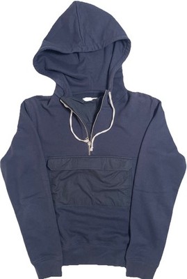Sandro Paris 1/2 Zip Hoodie Men s Medium Navy Mixed Media Utility Pocket *Sample