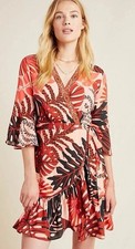 Farm Rio Anthropologie BRUXELLES Wrap Mini Dress XS NWT Floral Tropical Resort