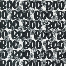 Moda Fabrics Noir Boo Ghost Text Fabric on White BTY 36" x 44"