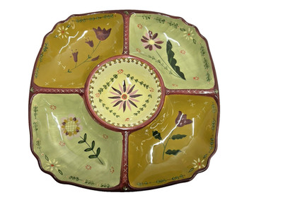 Lori Siebert 5 Section Hand Painted Dip 12 X 12 Serving Platter by Zrike Brocade