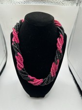 Wooden Twisted Multi Strand Pink And Black Necklace