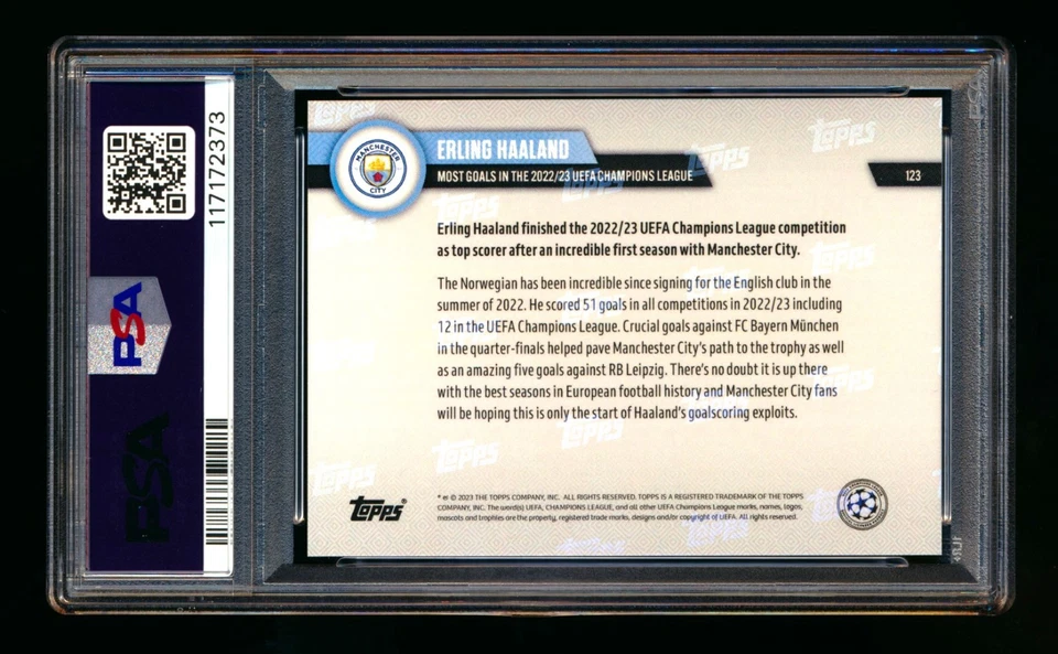 2022-23 TOPPS NOW #123 ERLING HAALAND MOST GOALS IN UEFA MANCHESTER CITY PSA 10! - Image 2 of 2
