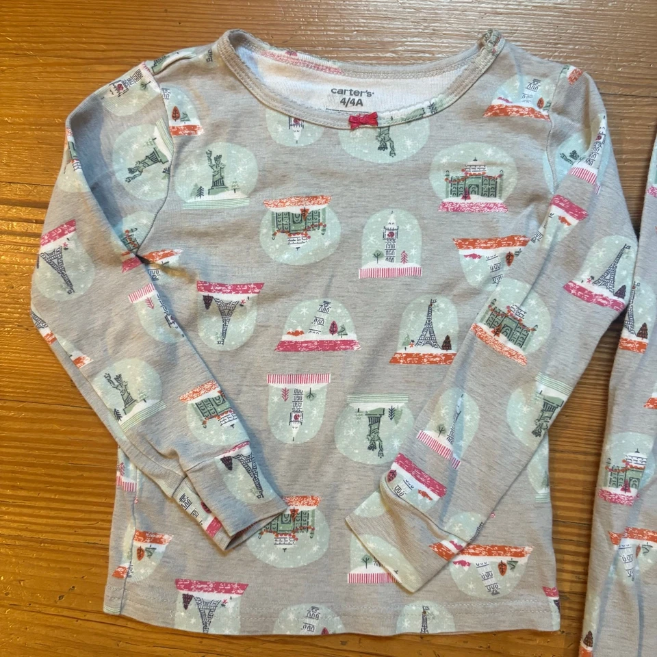 Carter's Gris Nueva York París Monumento Manga Larga Niño Pequeño Pijama Conjunto TALLA 4T Foto 3 de 4