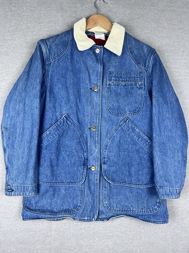 Vintage LL Bean Denim Jacket fits L Blue Chore Wool Blanket Lined Barn Coat - Picture 3 of 7
