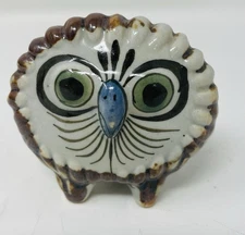 Ken Edwards Tonala Owl Figurine Mexican Hand Painted Folk Art Pottery Vintage