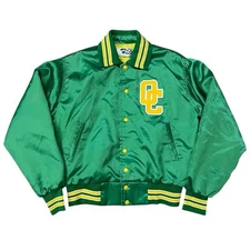 Vintage West Wind Varsity Bomber Jacket Mens Large Satin Letterman Green 80s