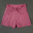 J Crew Shorts Womens 00 Pink Cotton Poplin Tie Waist Pleated High Rise 3" Preppy