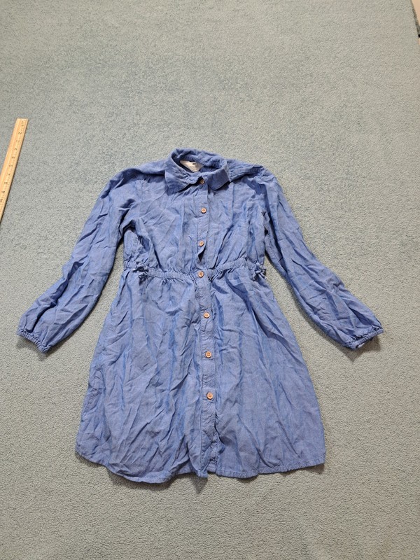 H&M Blue Long-Sleeved Shirt Dress Girls Size 10 Casual Collared Button Front