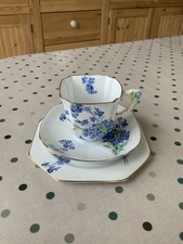 Antique Royal Stafford Forget-Me Nots Vintage Bone China Trio (Rare)