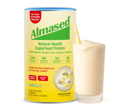 Almased Vanilla Meal Replacement Shake   Low Glycemic Plant Protein, 17.6 oz