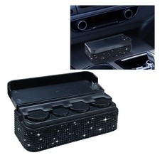 LAINLOY Bling Coin Holder for Car, Crystal Rhinestone Storage Box Black