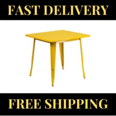 NEW 31.5'' Square Industrial Style Yellow Metal Indoor & Outdoor Restaurant Table