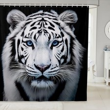White Tiger Shower Curtain 3D Wild Animal Tiger Bath Curtain for Boys Girls C...