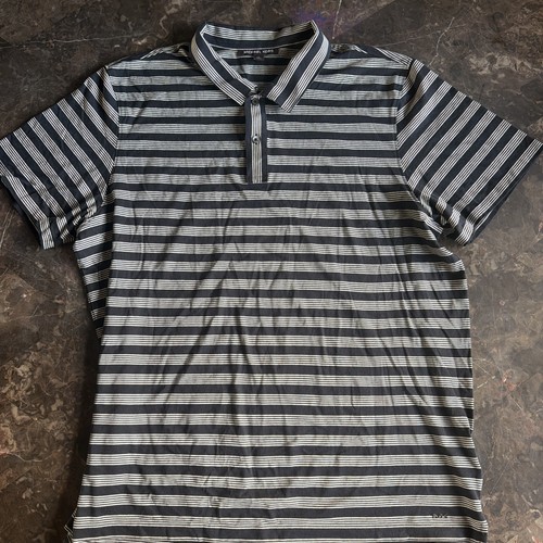 Michael Kors, Michael Kors Black Gray Collared Polo Shirt Mens XXL Vintage Striped (A297)