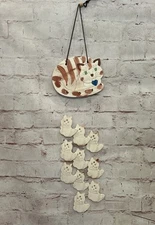 vintage Wind chime ceramic made in taiwan Tabby cat and kittens wind-chime