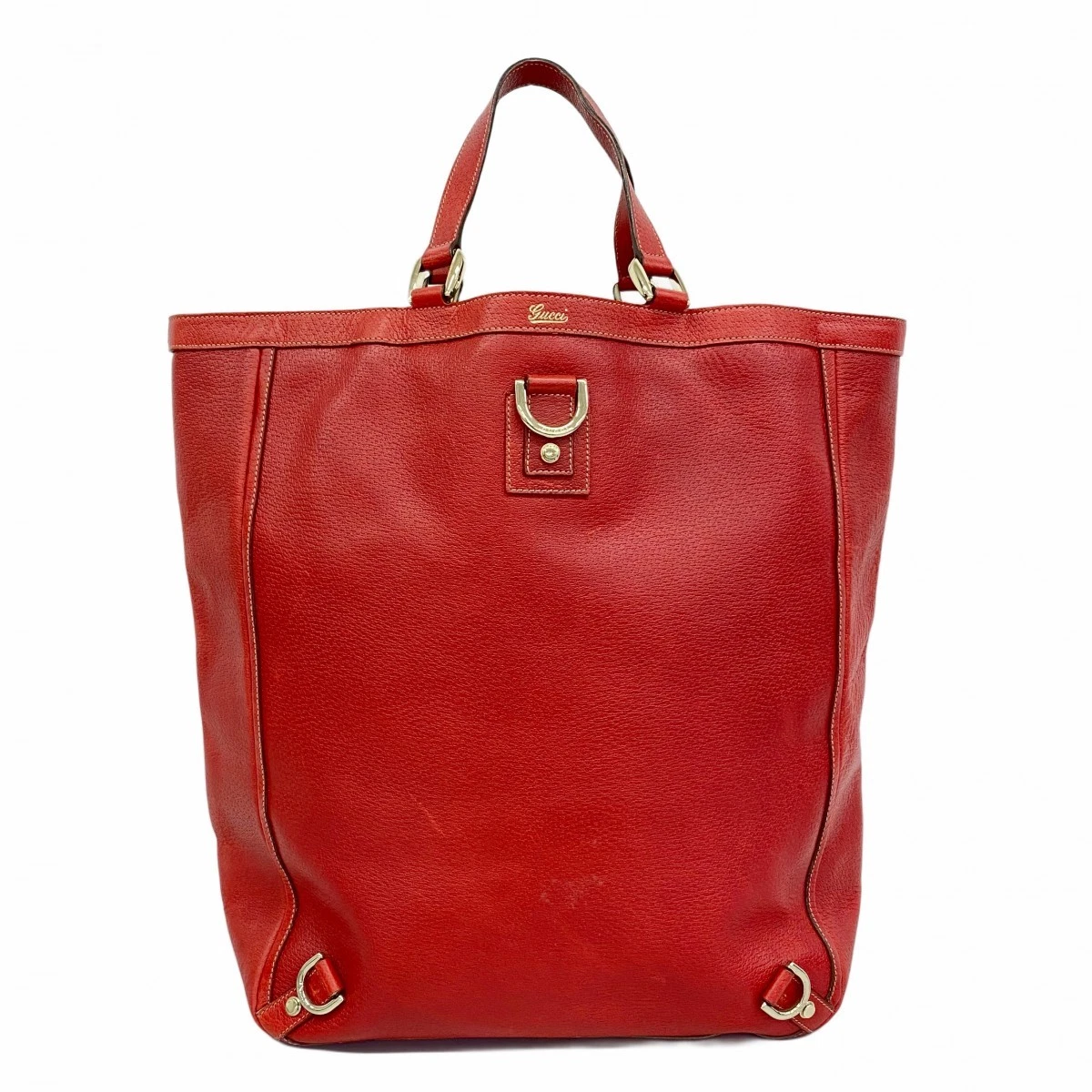 Sac fourre tout Gucci Abby cuir rouge champagne or quincaillerie occasion femme
