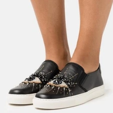 KURT GEIGER LONDON EVIL EYE SLIP-ON LEATHER SNEAKER IN BLACK US SIZE 8/38