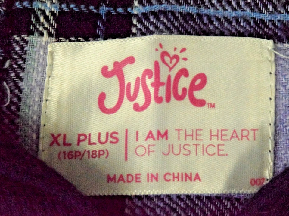 Camisa con Capucha de Franela Adolescente Justice Talla XL Plus 16/18 Botón de Retazos de Lavanda Foto 3 de 4