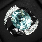 Sea Blue Aquamarine Oval 4.35Ct 925 Sterling Silver White Gold Rings Size 6.25