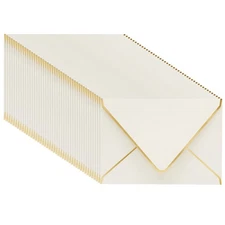 50 Pack 5x7 Ivory Envelopes for Wedding Invitations, A7 for Mailing, Gold Foil