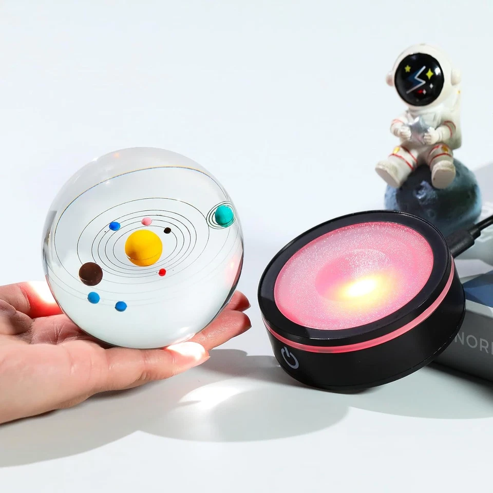 Sistema Solar YWHL 3D Modelo Bola de Cristal 80mm com Base de Luz, Modelo de Lâmpada Planeta - Imagem 4 de 4