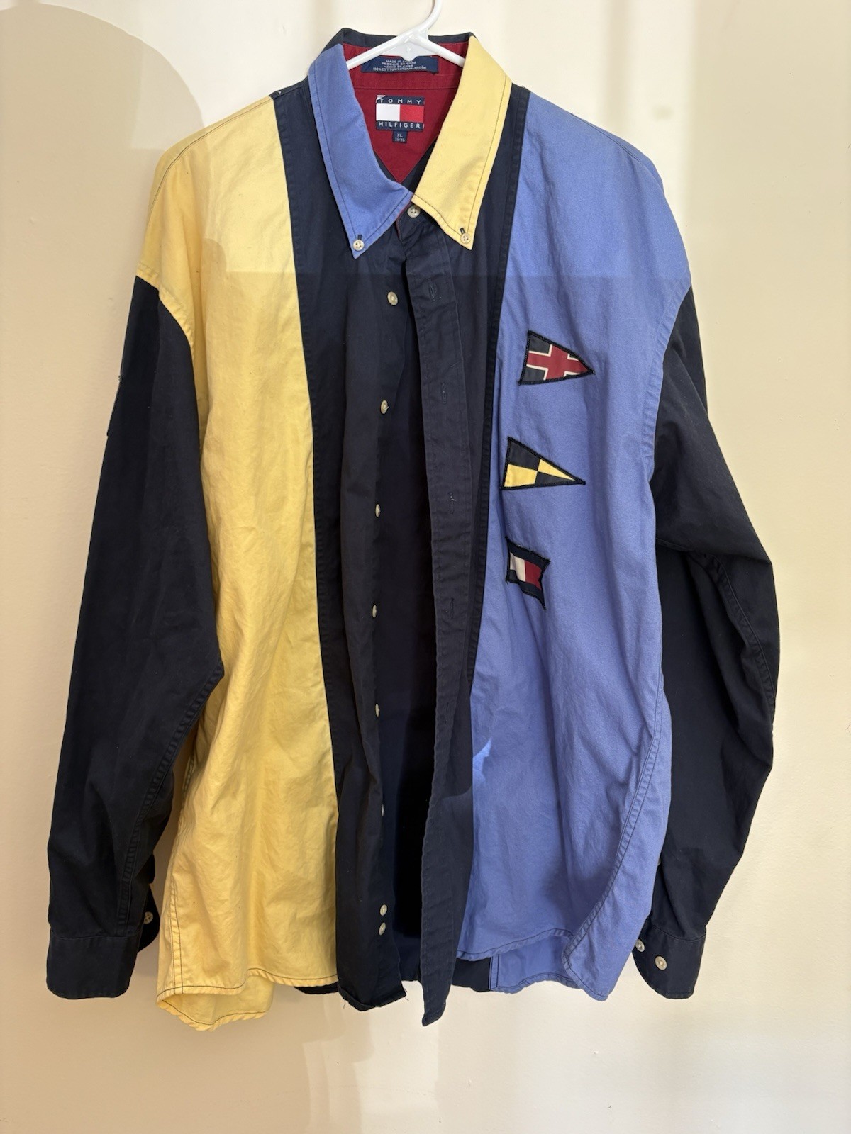 Rare Vintage Tommy Hilfiger Sailing Patch Colorblock Shirt Mens Sz XL