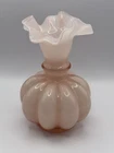 Vintage 1940's Fenton Rose Overlay Melon Vase Ruffled Rim 5"