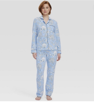 Roller Rabbit X Target Blue Long Sleeve Vine Print Cotton Pajamas Set Nwt L