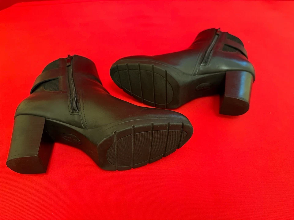 EE. UU. 9 ❤️ Anne Klein Mujer Bloque Tacón Medio 2.8” Negro Tobillo Cuero Elegante Foto 3 de 4