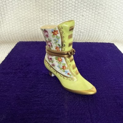 Vintage Limoges France Singed Victorian Shoe Hinged Trinket Box Peint Main