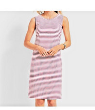 Talbots Womens 14 White Pink Stripes Braided Neck Sleeveless Ottoman Shift Dress