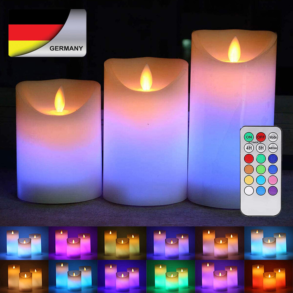 3xFlammenlose LED Kerzen & Fernbedienung,12 Farben Elektrischer Teelichter Kerze