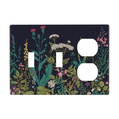 Vintage Country Border Herbs Flowers Floral 3-Gang 2-Toggle 1-Duplex Device C...
