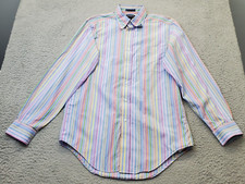 Lands' End Dress Shirt Men's 15 Multi Striped Super Fine 2-Ply Yarn Button Down