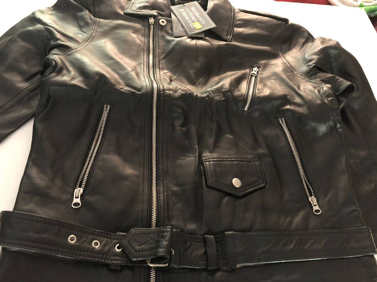 “REAL LEATHER CO.” Black Leather Biker Jacket With Zippers Mens Sz Small NWT “REAL LEATHER CO.” Black Leather Biker Jacket With Zippers Mens Sz Small NWT