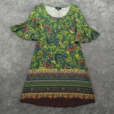 Ronni Nicole Womens Dress Small Green Short Bell Sleeve Knit Casual Geometric