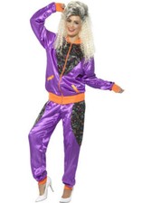 80s Retro Shell Suit Costume Ladies Adult Purple Jacket and Trousers