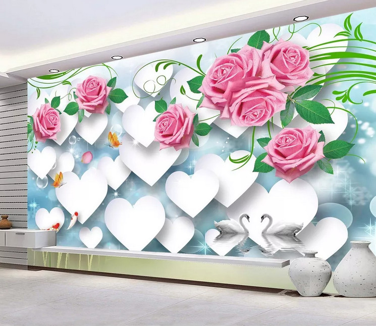 3D Love Rose Swan 8800NA Wallpaper Wall Mural Removable Self-adhesive Fay