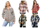 Ladies Womens Checked Fleece Jacket Shacket Winter Shirt Plus Sizes Hooded 8-30